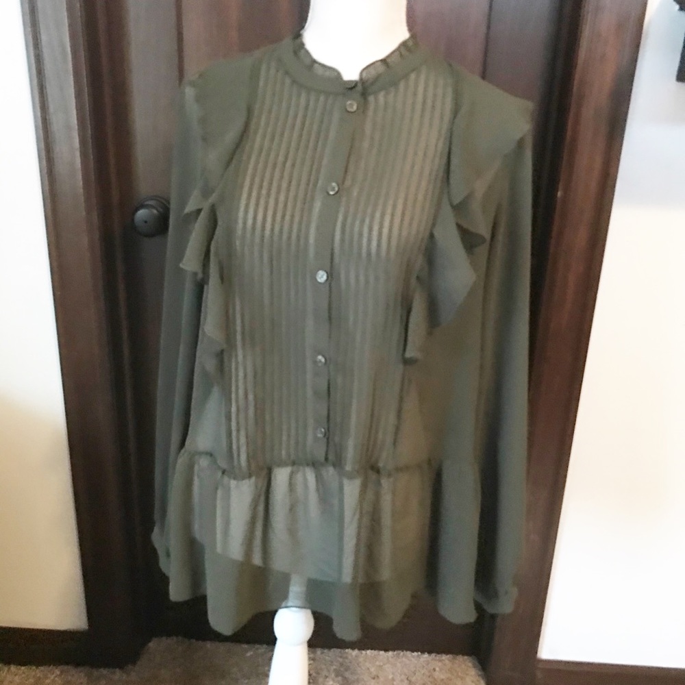 Women’s Green Sheer Blouse - Who What Wear- sz Lrg
